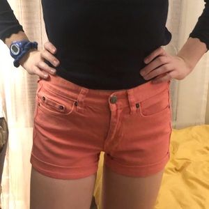 Coral pink J. Crew 3" denim shorts